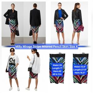 Milly Mirage Stripe Mitered Pencil Skirt Size 4